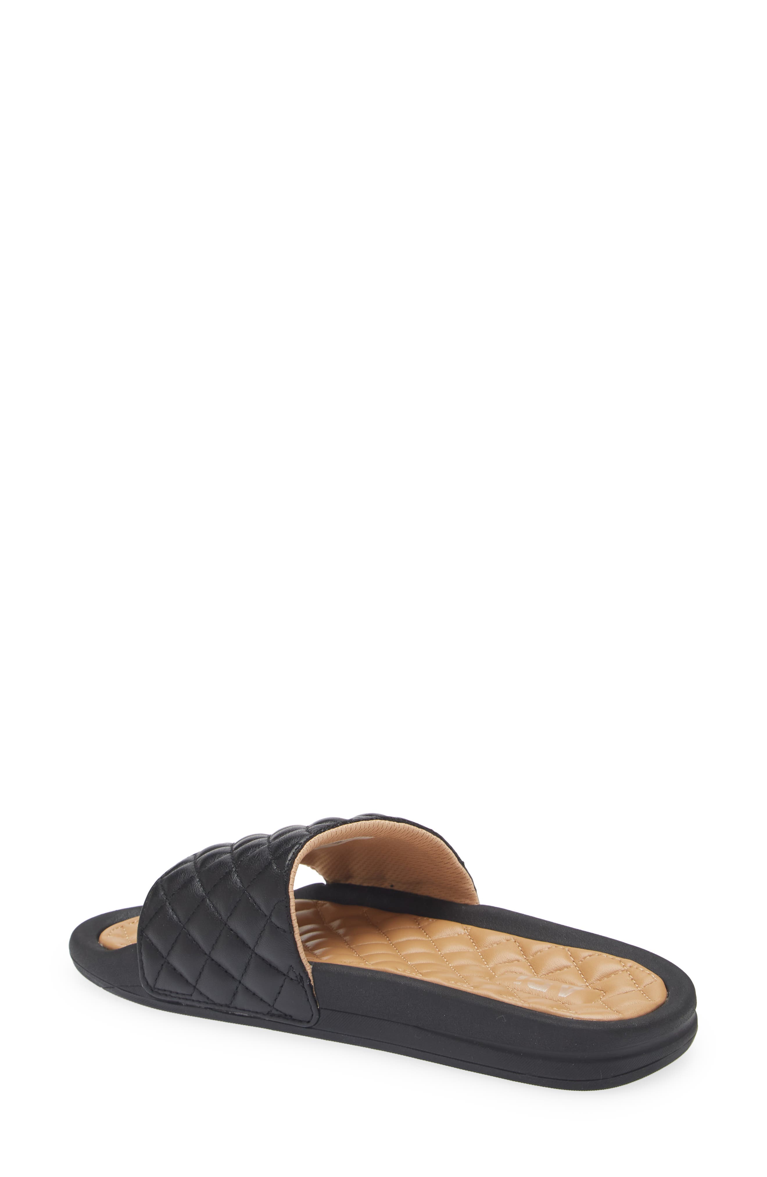 Lusso Quilted Slide Sandal, Alternate, color, BLACK / TAN