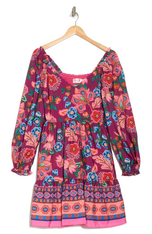 Eliza J Floral Long Sleeve Fit & Flare Dress In Purple