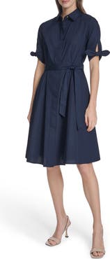 Calvin Klein Solid Cotton Shoulder Tie Shirtdress