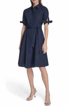 Calvin Klein Solid Cotton Shoulder Tie Shirtdress