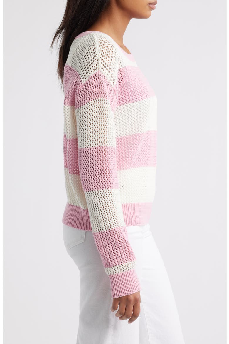 Tresa Stripe Crochet Crewneck Sweater, Alternate, color, PINK/IVORY