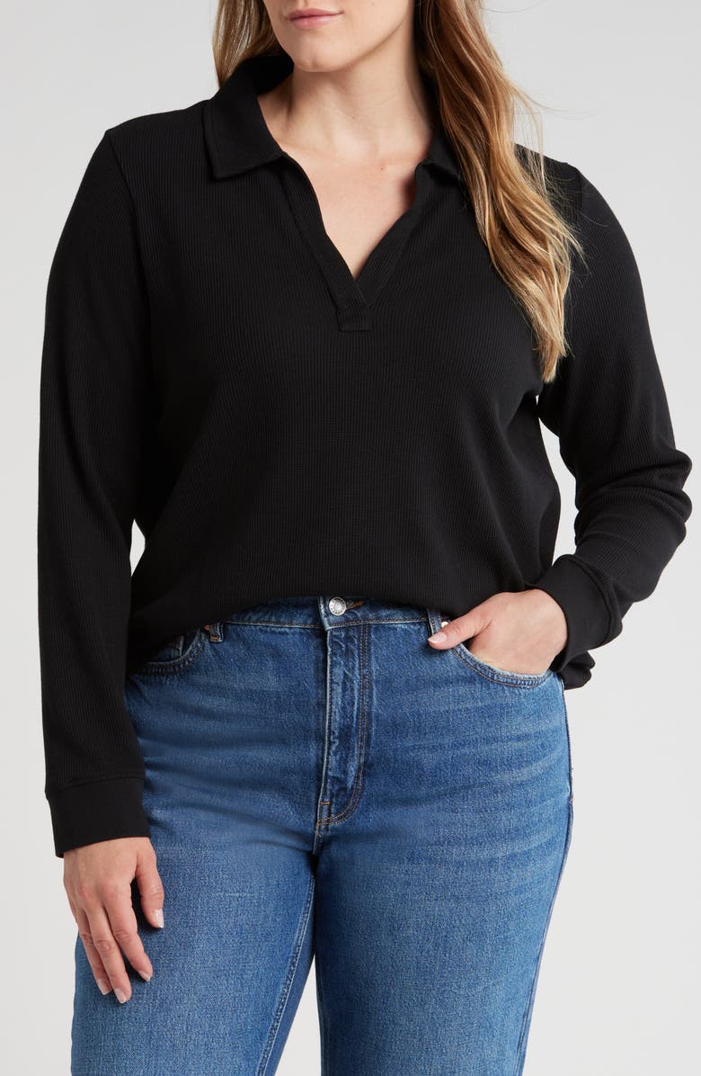 Caslon<sup>®</sup> Johnny Collar Long Sleeve Waffle Knit Top, Main, color,