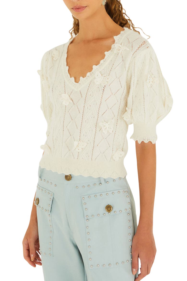 Richilieu Butterfly Appliqué Pointelle Sweater, Main, color, OFF-WHITE