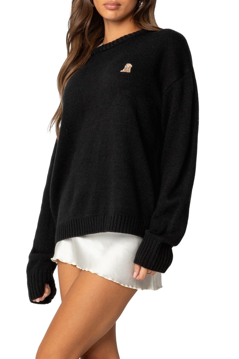 Puppy Love Embroidered Sweater, Alternate, color, BLACK