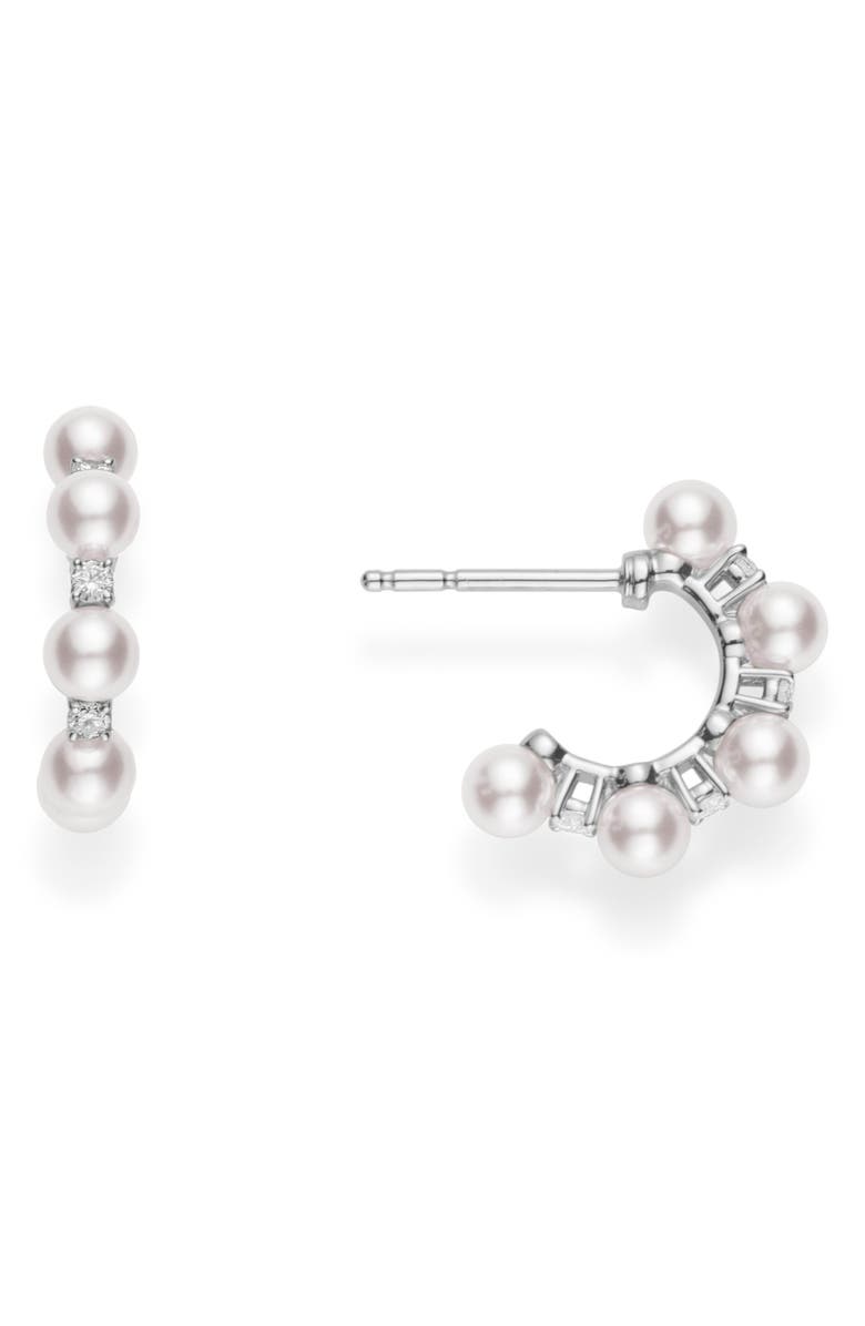 Mikimoto Pearl & Diamond Hoop Earrings, Main, color,