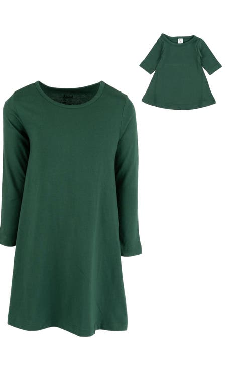 Girls Cotton Dress with Matching Doll Dress, Printed Design