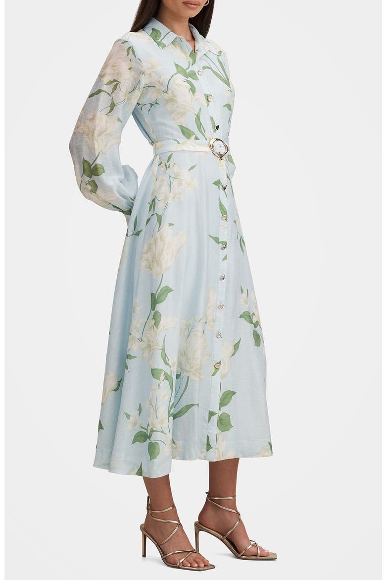 Freya Floral Belted Button-Up Midi Shirtdress, Alternate, color, BLUE ARNA FLORAL