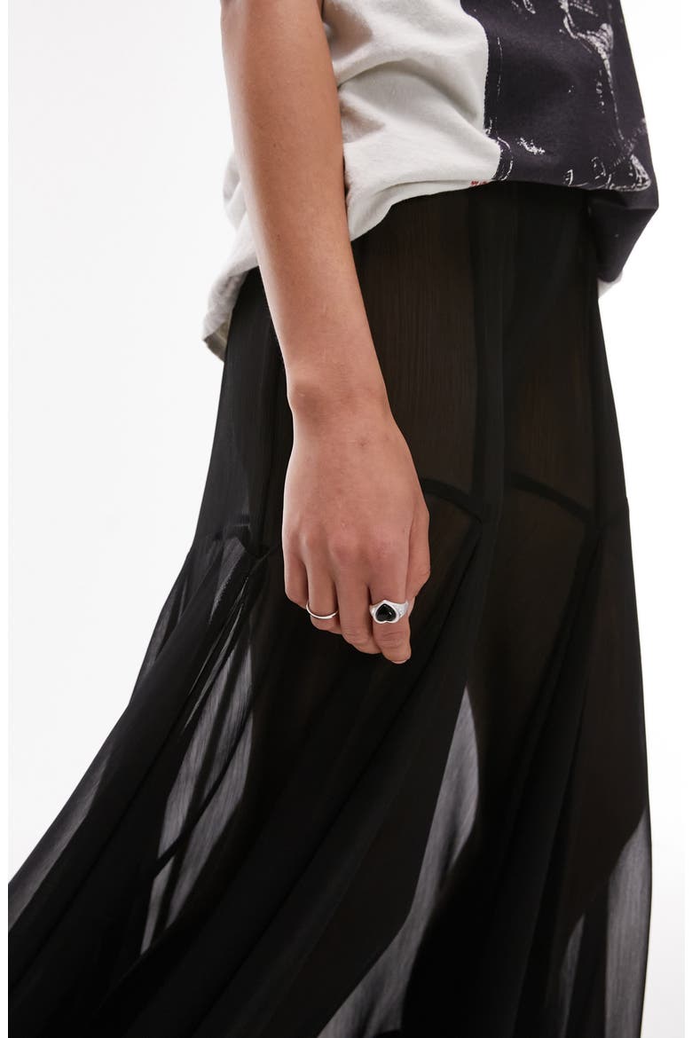Godet Sheer Maxi Skirt, Alternate, color, BLACK