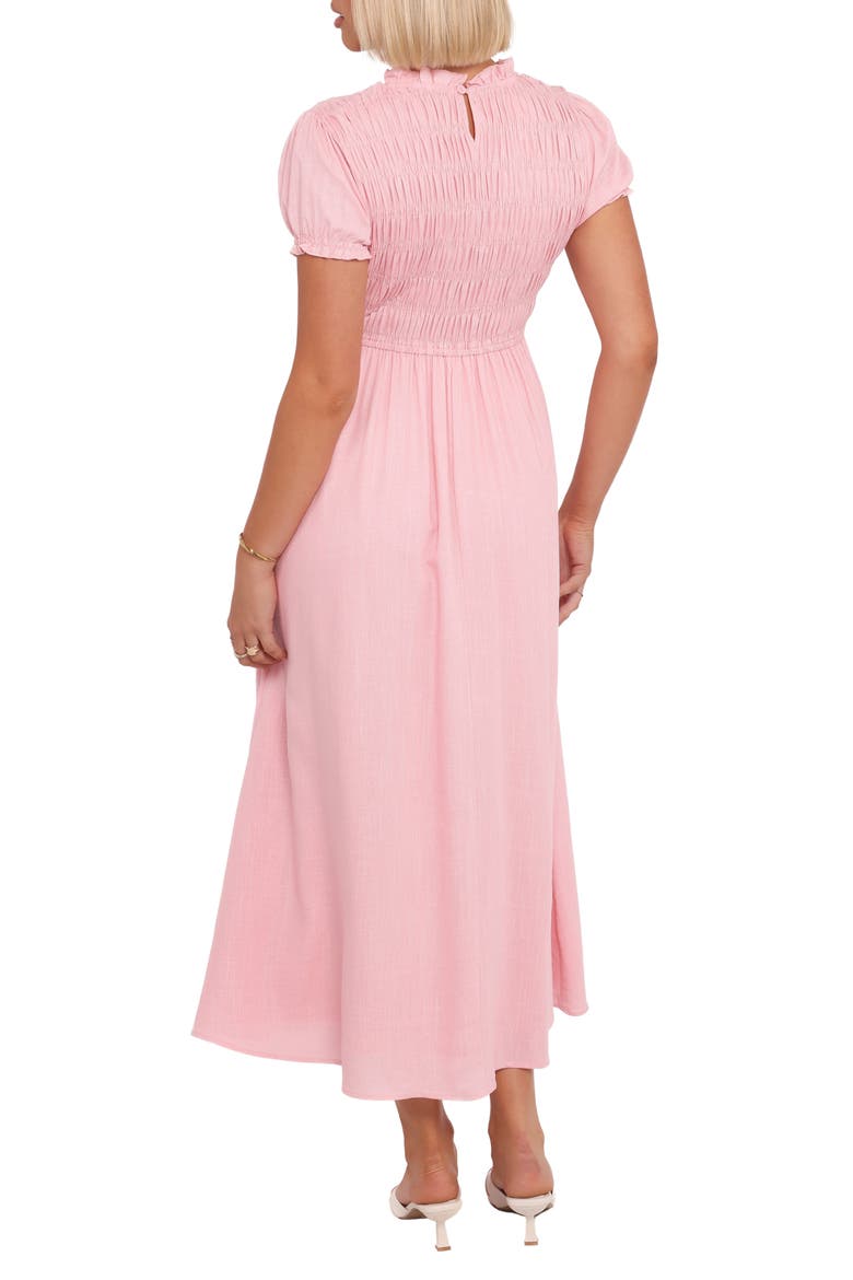 Darla Smocked Puff Sleeve Midi Dress, Alternate, color, PINK