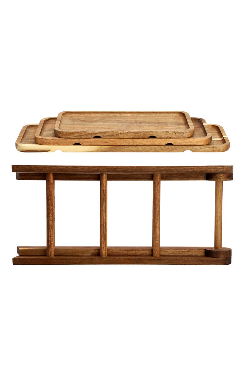 Megachef Acacia Wood 3 Tiered Rectangular Ladder Tray Set, Alternate, color, Acacia