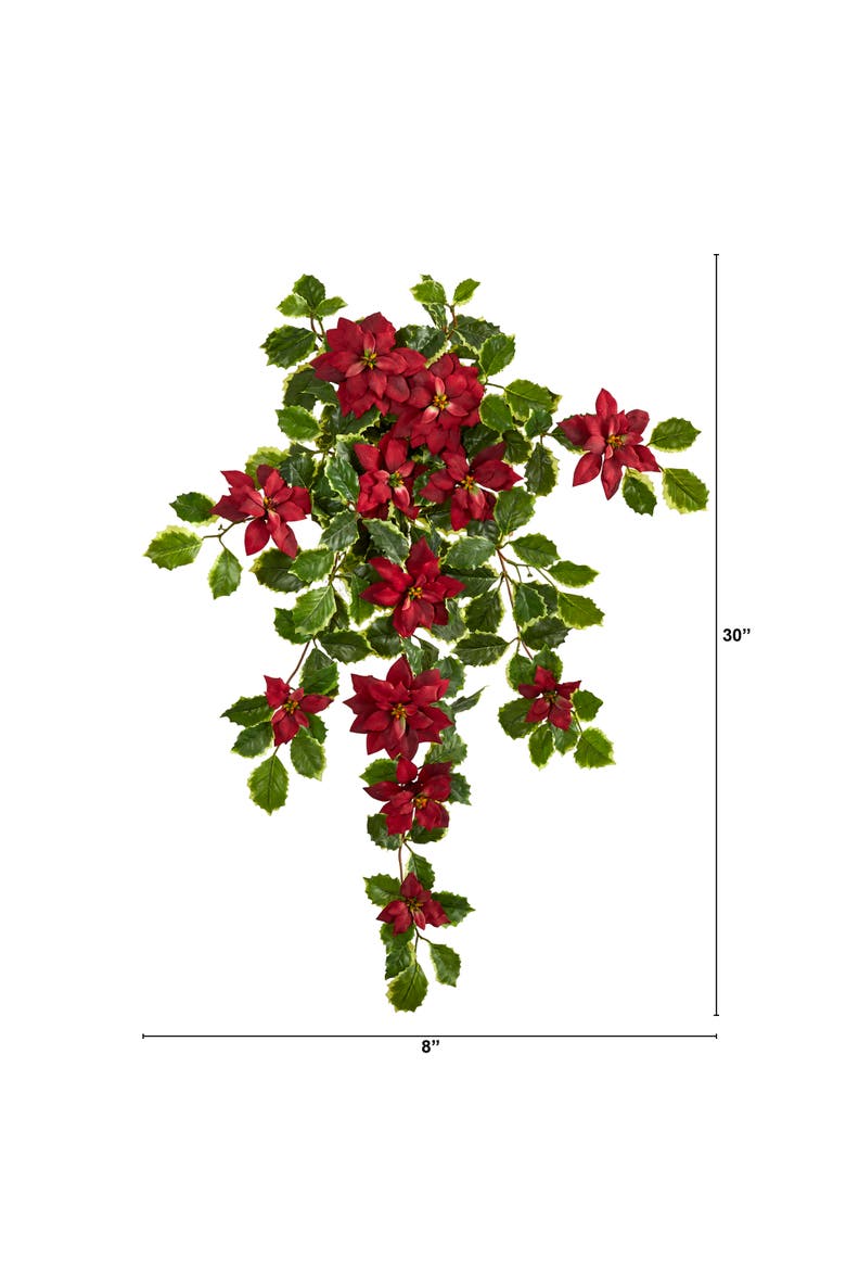 30-in Poinsettia and Variegated Holly Artificial Plant, Alternate, color, Red