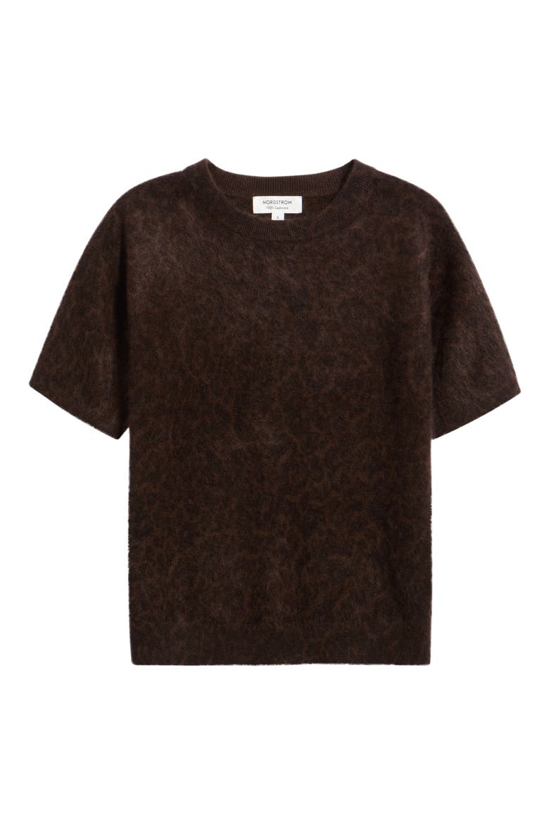 Brushed Leopard Print Short Sleeve Cashmere Sweater, Main, color, BLACK- BROWN M LEONE LEOPARD