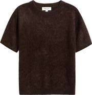 Nordstrom Brushed Leopard Print Short Sleeve Cashmere Sweater