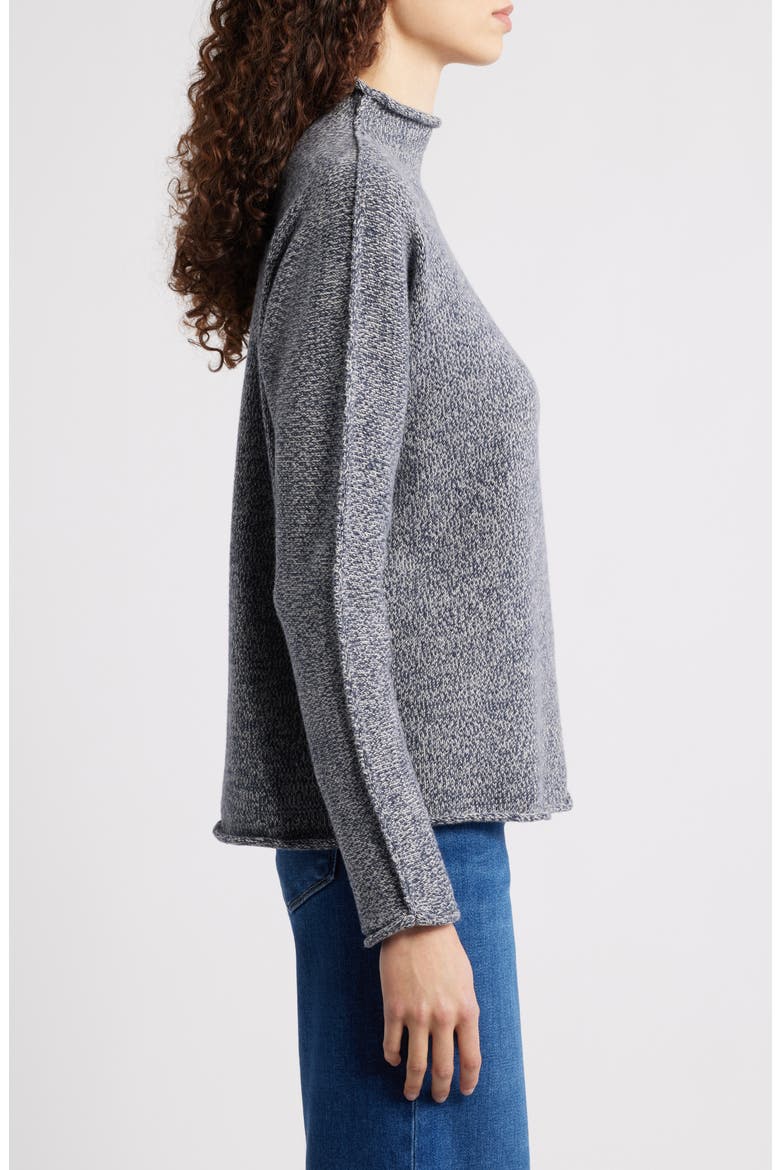 Monterey Stripe Cotton Funnel Neck Sweater, Alternate, color, JAPANESE BLACK MELANGE