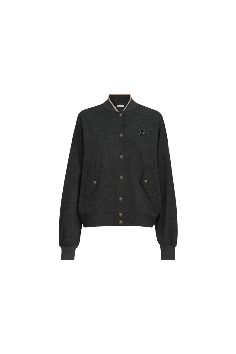 Cashmere interlock bomber-style sweatshirt with logo, Alternate, color, Anthracite