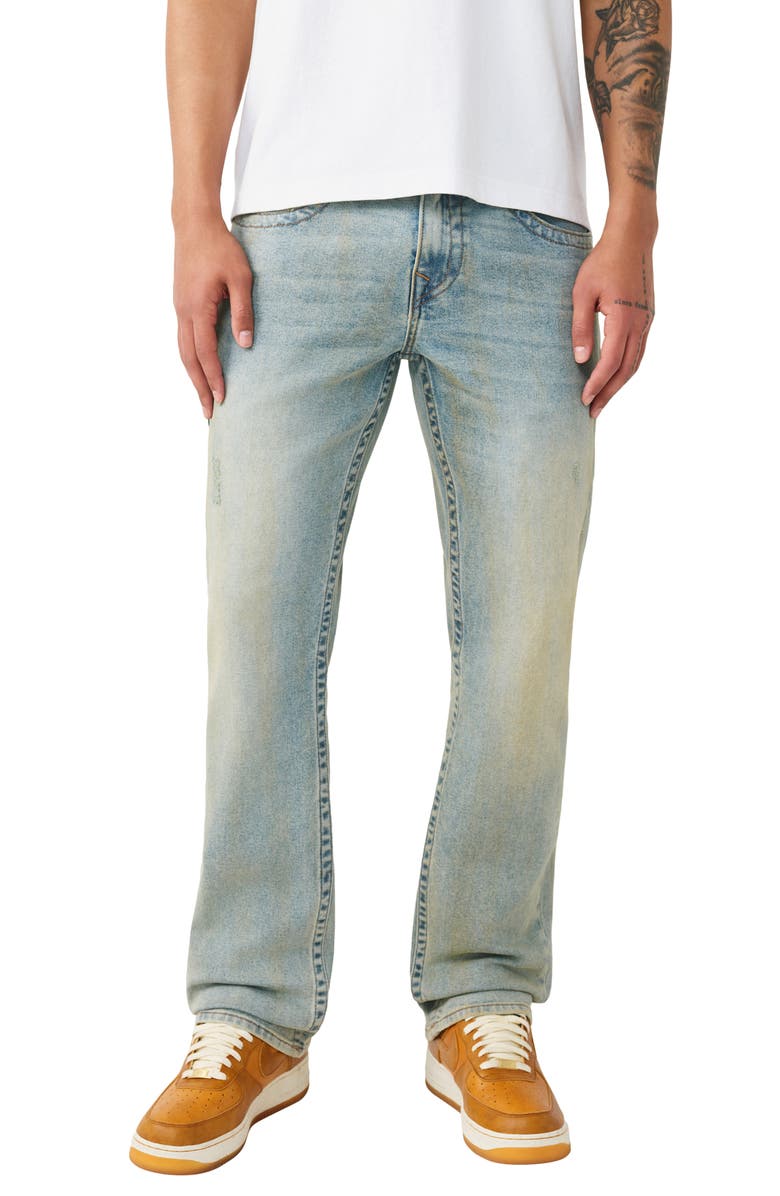 True Religion Ricky Embroidered Relaxed Straight Leg Jeans, Main, color, Pollen Bleach Light Wash