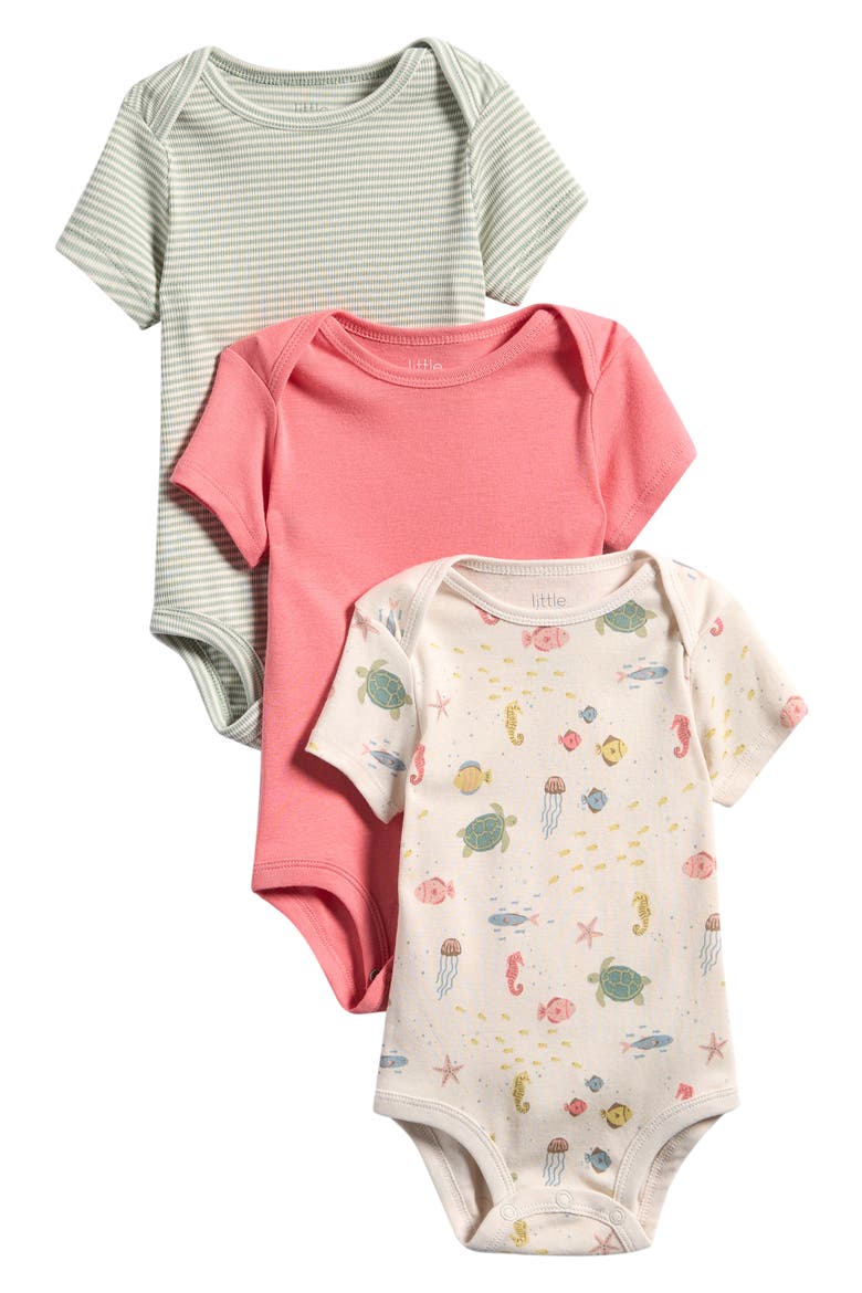 Assorted 3-Pack Bodysuits, Main, color, SEA LIFE