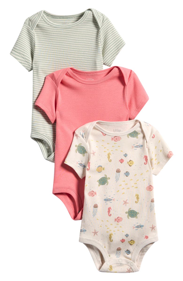Little Planet Assorted 3-Pack Bodysuits, Main, color, Sea Life