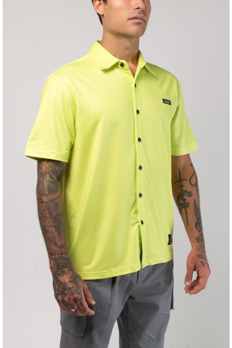 Aqua Terra Tech Short Sleeve Performance Button-Up Shirt, Alternate, color, LIME