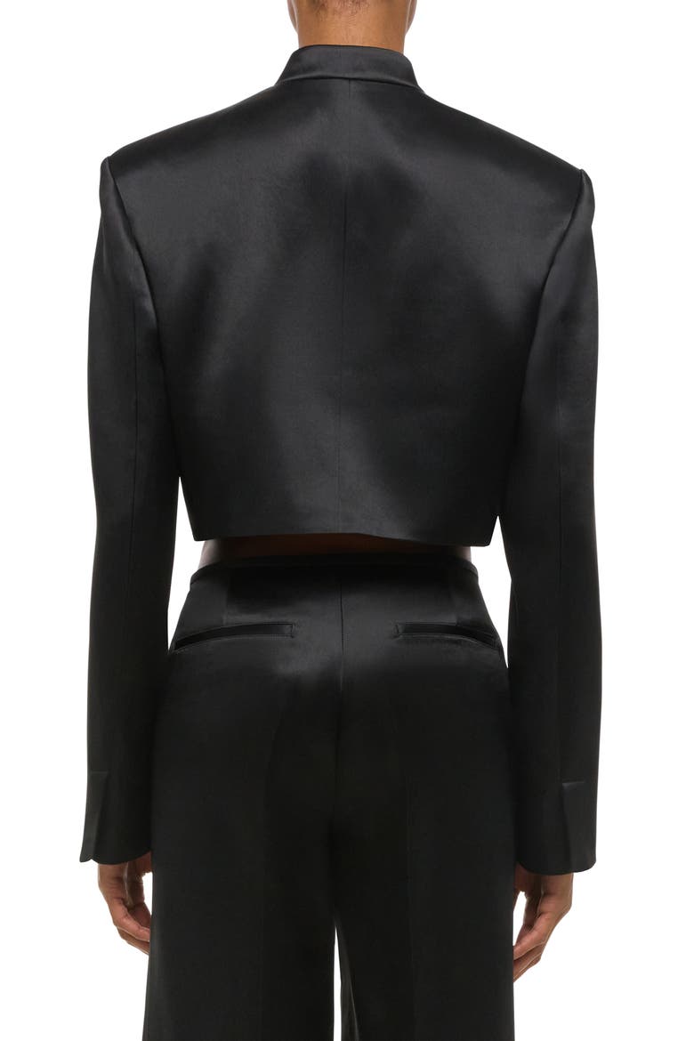 Crop Satin Blazer, Alternate, color, BLACK