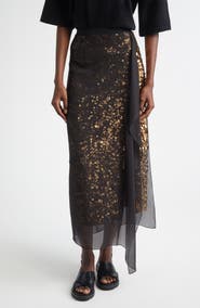 Michael Kors Collection Sequin Embellished & Silk Georgette Veiled Wool Crepe Skirt