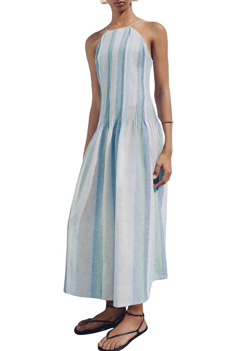 Stripe Linen Blend Dress, Main, color, BLUE
