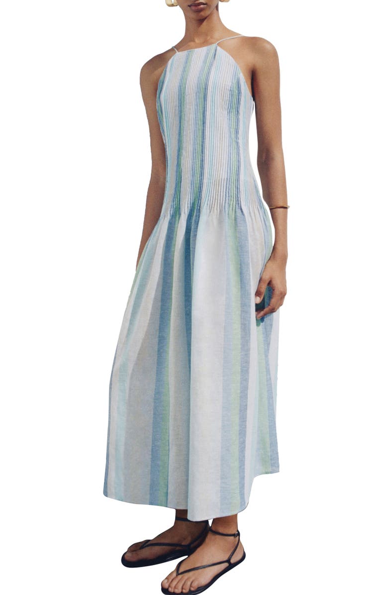 MANGO Stripe Linen Blend Dress, Main, color,