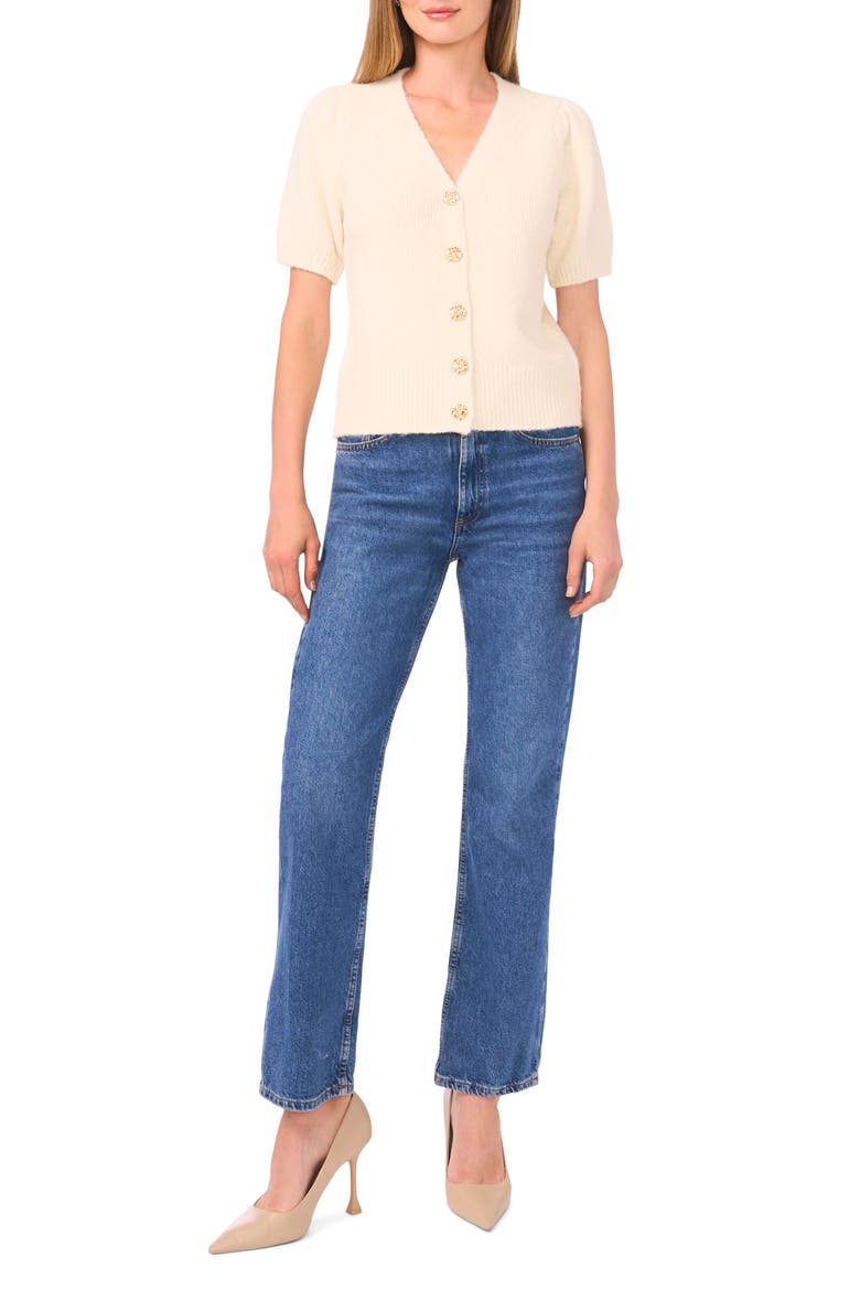 Short Sleeve Button Front Cardigan, Alternate, color, DAISY CREAM