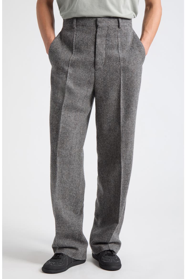 Herringbone Wool Tailored Trousers, Main, color, GREY