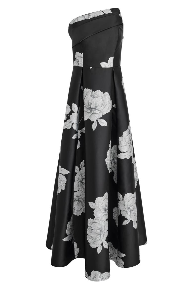 One-Shoulder Floral Print Gown, Alternate, color, BLACK/ CREAM