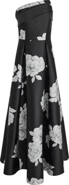 Donna Karan New York One-Shoulder Floral Print Gown