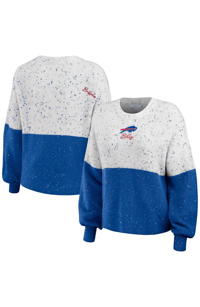 WEAR by Erin Andrews Women's WEAR by Erin Andrews  White/Royal Buffalo Bills Color-Block Pullover Sweater, Main, color, 