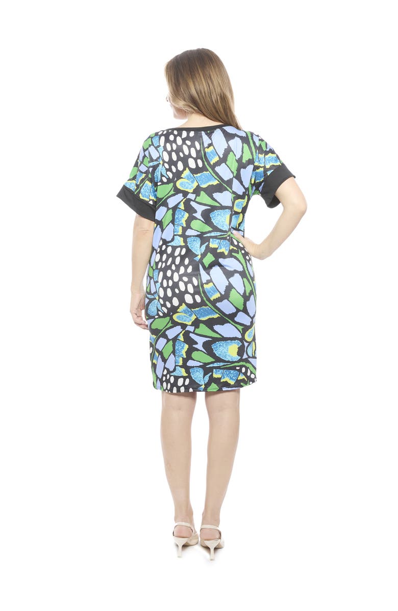 24seven Comfort Apparel Womens Butterfly Short Sleeve Knee Length T-Shirt Dress, Alternate, color, Blue Multi