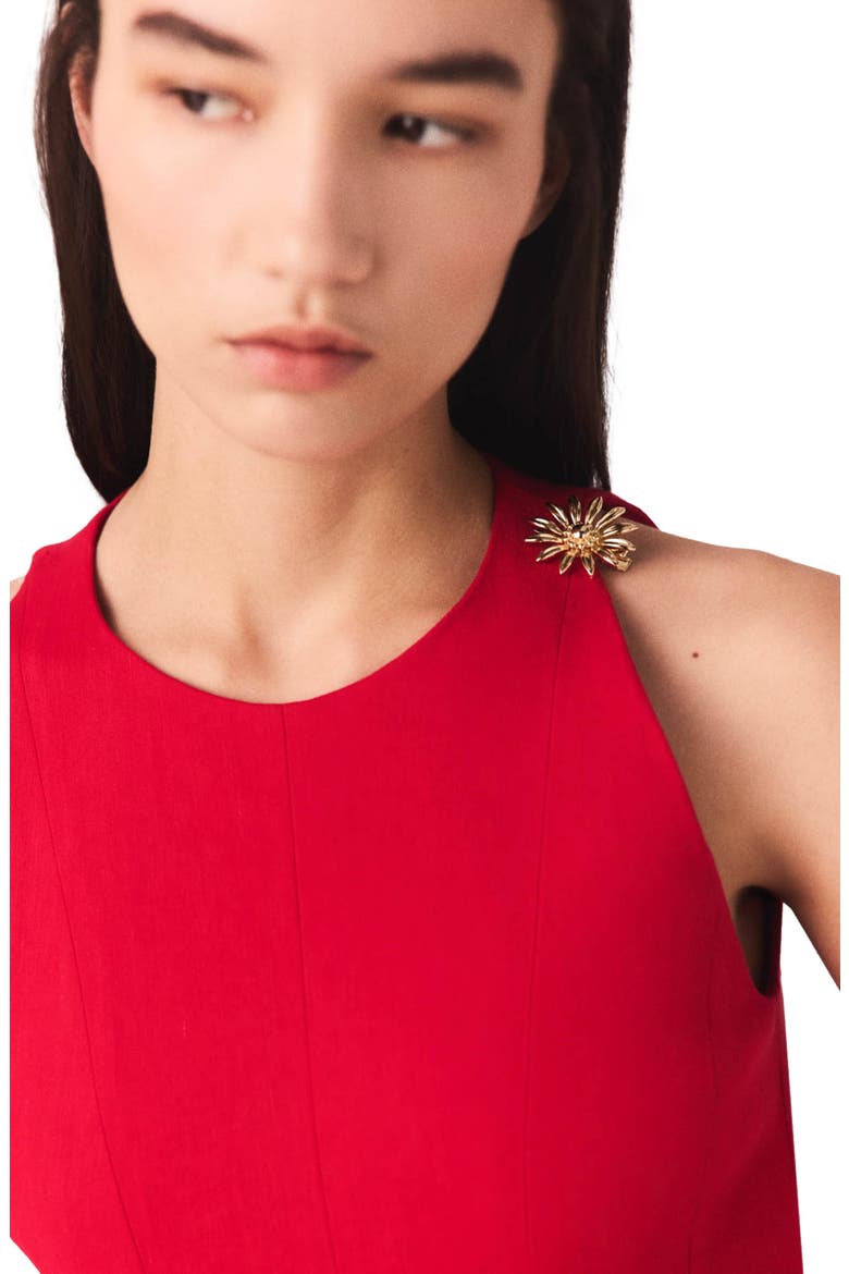 Short flared linen-blend dress, Alternate, color, Red