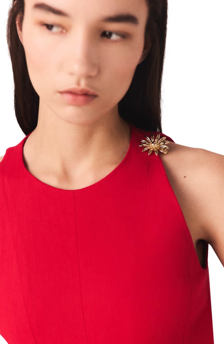 maje Short flared linen-blend dress, Alternate, color, Red