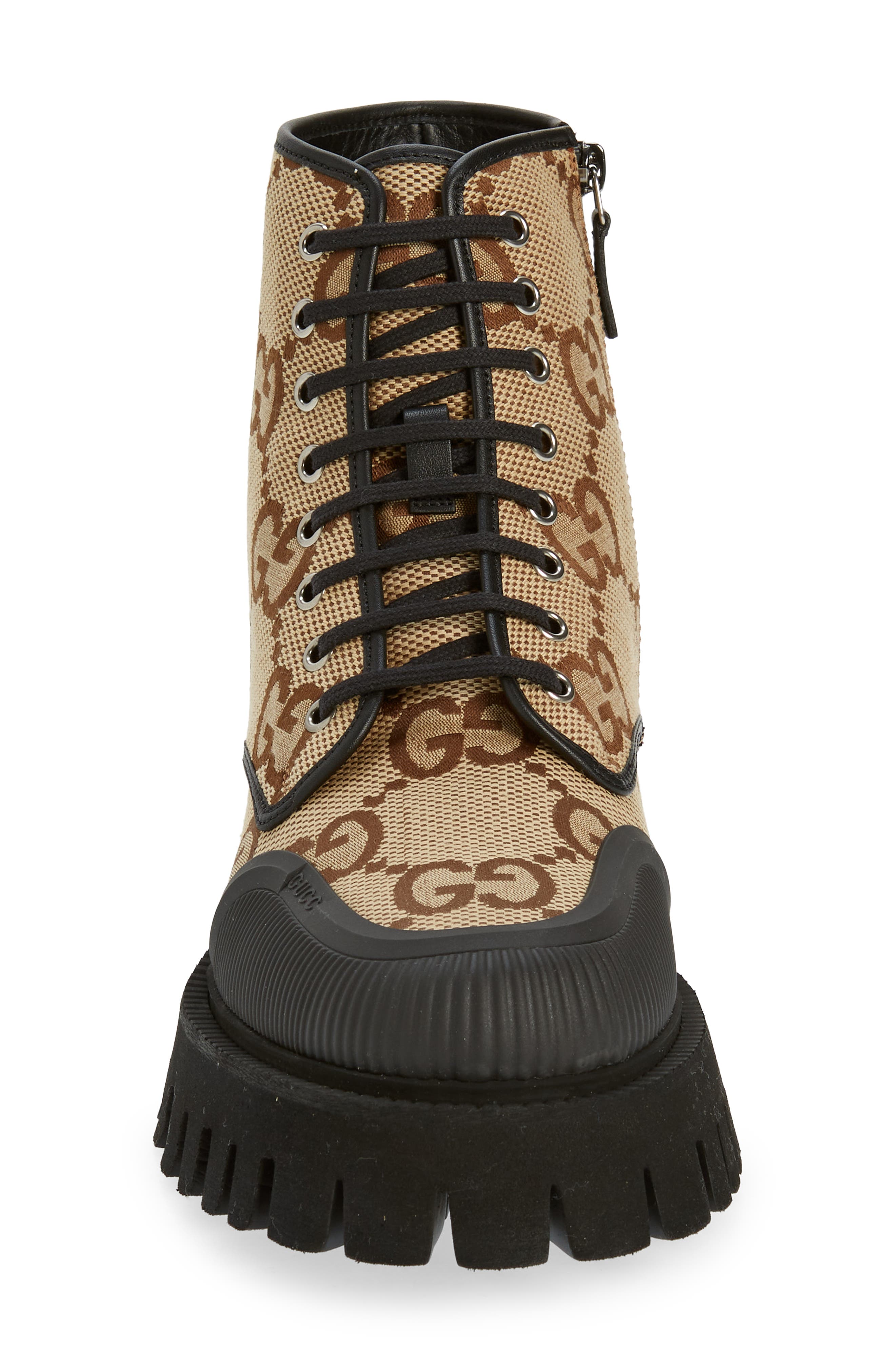 Gucci Maxi GG Supreme Canvas Combat Boot, Alternate, color, Camel Ebony/Nero