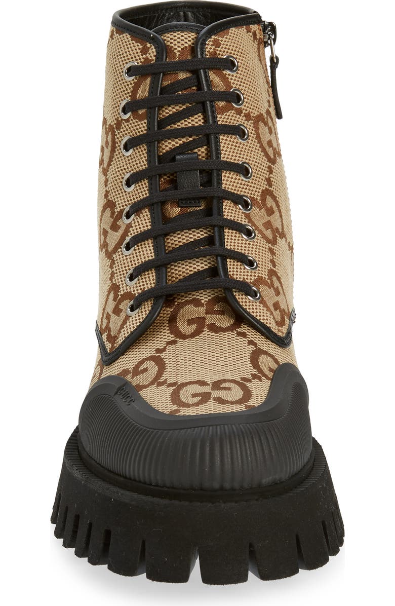 Gucci Maxi GG Supreme Canvas Combat Boot, Alternate, color, Camel Ebony/Nero