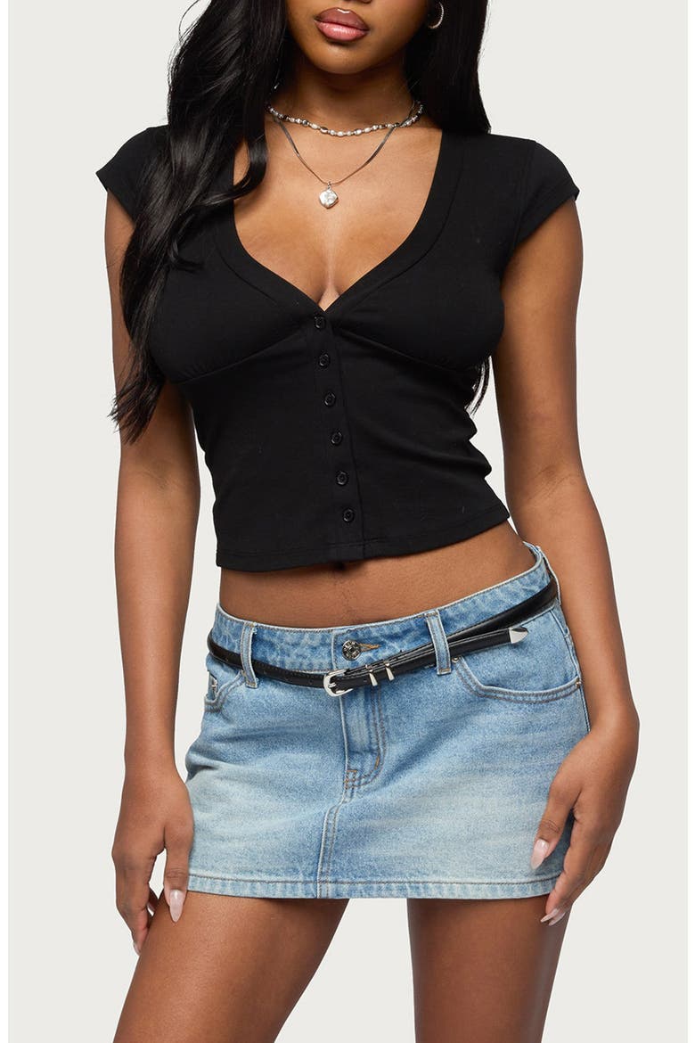 Alza Front Button Crop Top, Main, color, BLACK