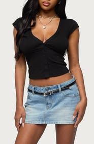 EDIKTED Alza Front Button Crop Top