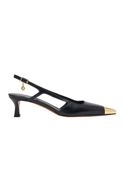 Smooth leather slingback pumps