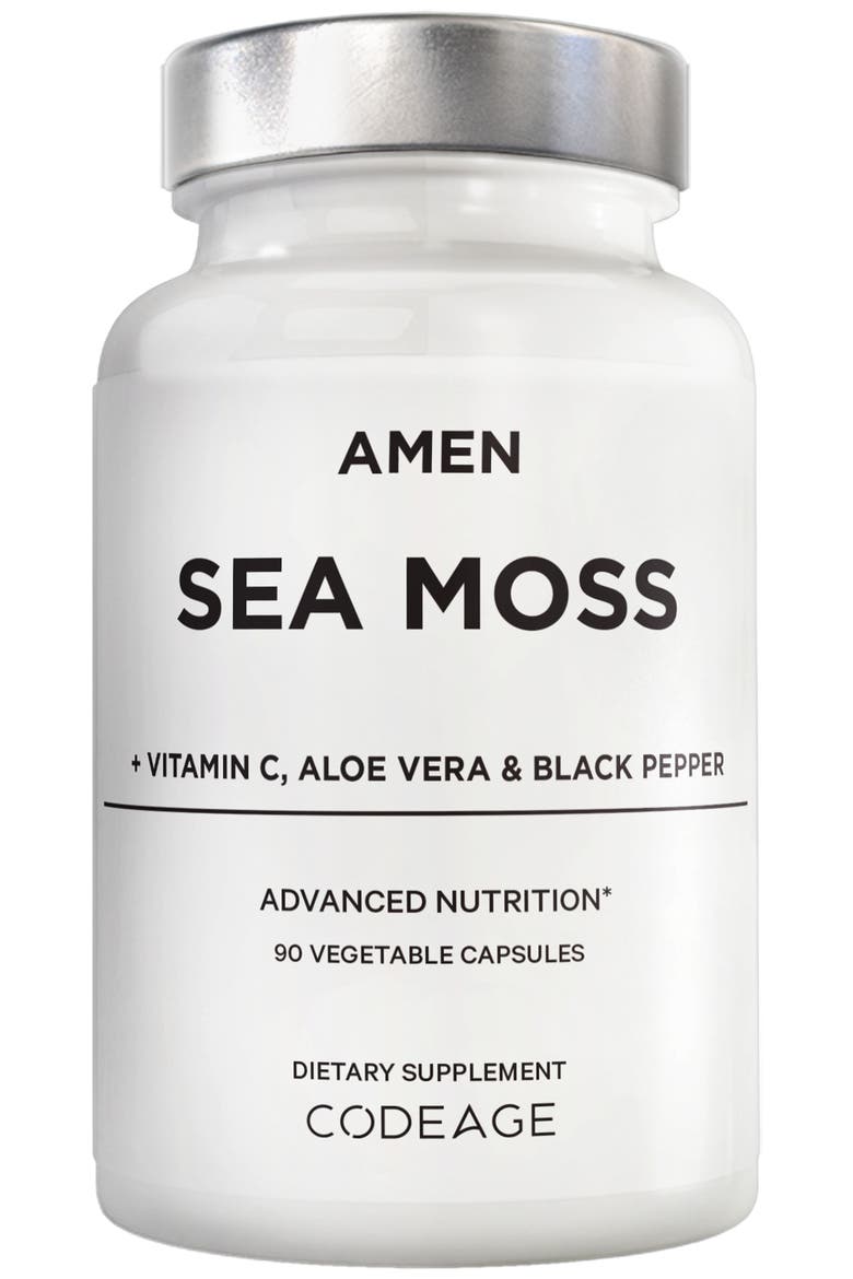 Amen Sea Moss, Bladderwrack & Burdock Seaweed Superfood, Main, color, White
