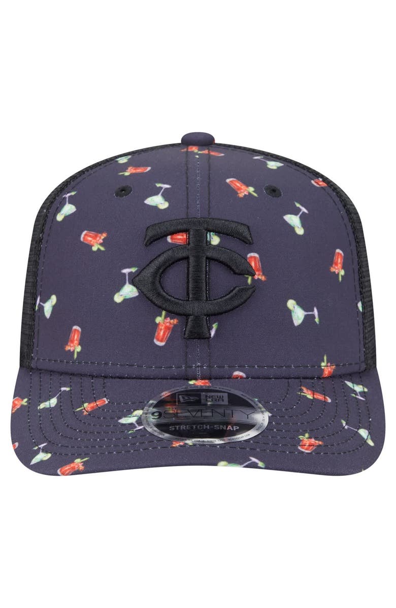 New Era Men's New Era Black Minnesota Twins Adventure Drinks Pattern 9SEVENTY Stretch-Snap Hat, Alternate, color, Navy