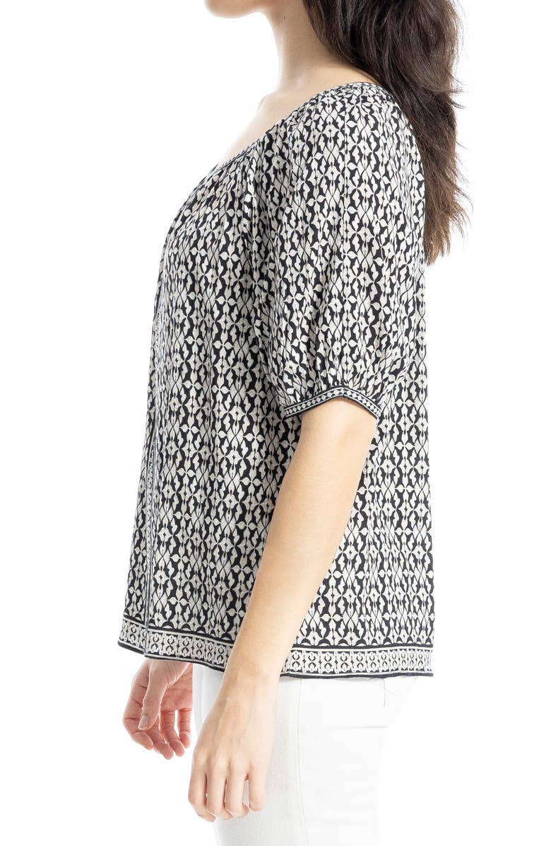 MAX STUDIO Puff Sleeve Top, Alternate, color, Black/ Cream Ornate Elegance