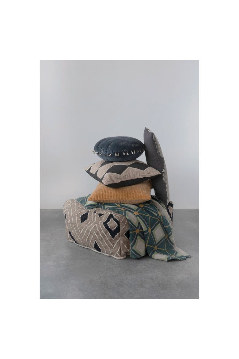 Cotton Velvet Pillow with Metallic Embroidery and Tassels, Alternate, color, Blue