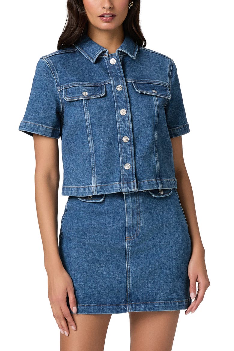 Elly Short Sleeve Denim Jacket, Main, color, LAGUNA