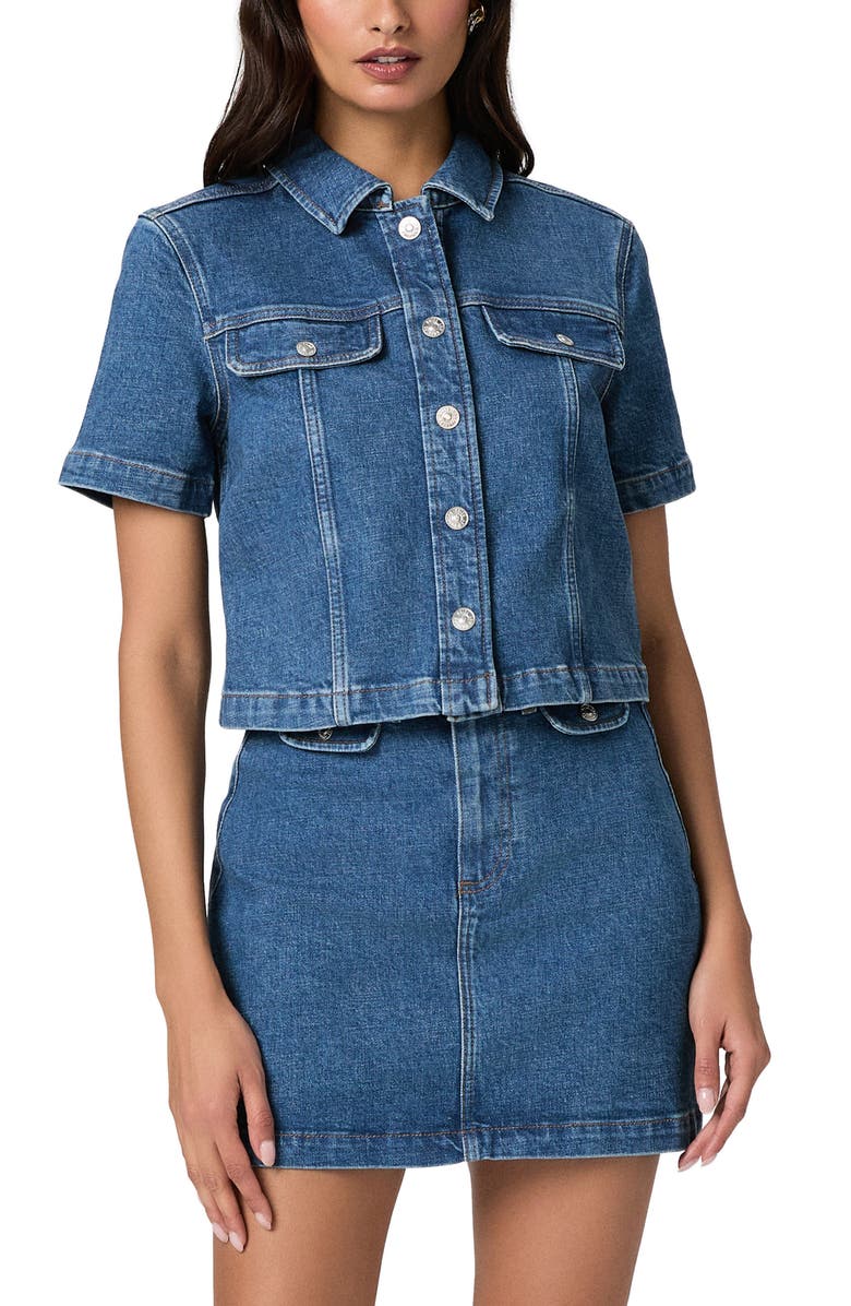 PAIGE Elly Short Sleeve Denim Jacket, Main, color, Laguna