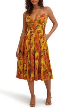 Siena Printed Satin Fit & Flare Midi Dress