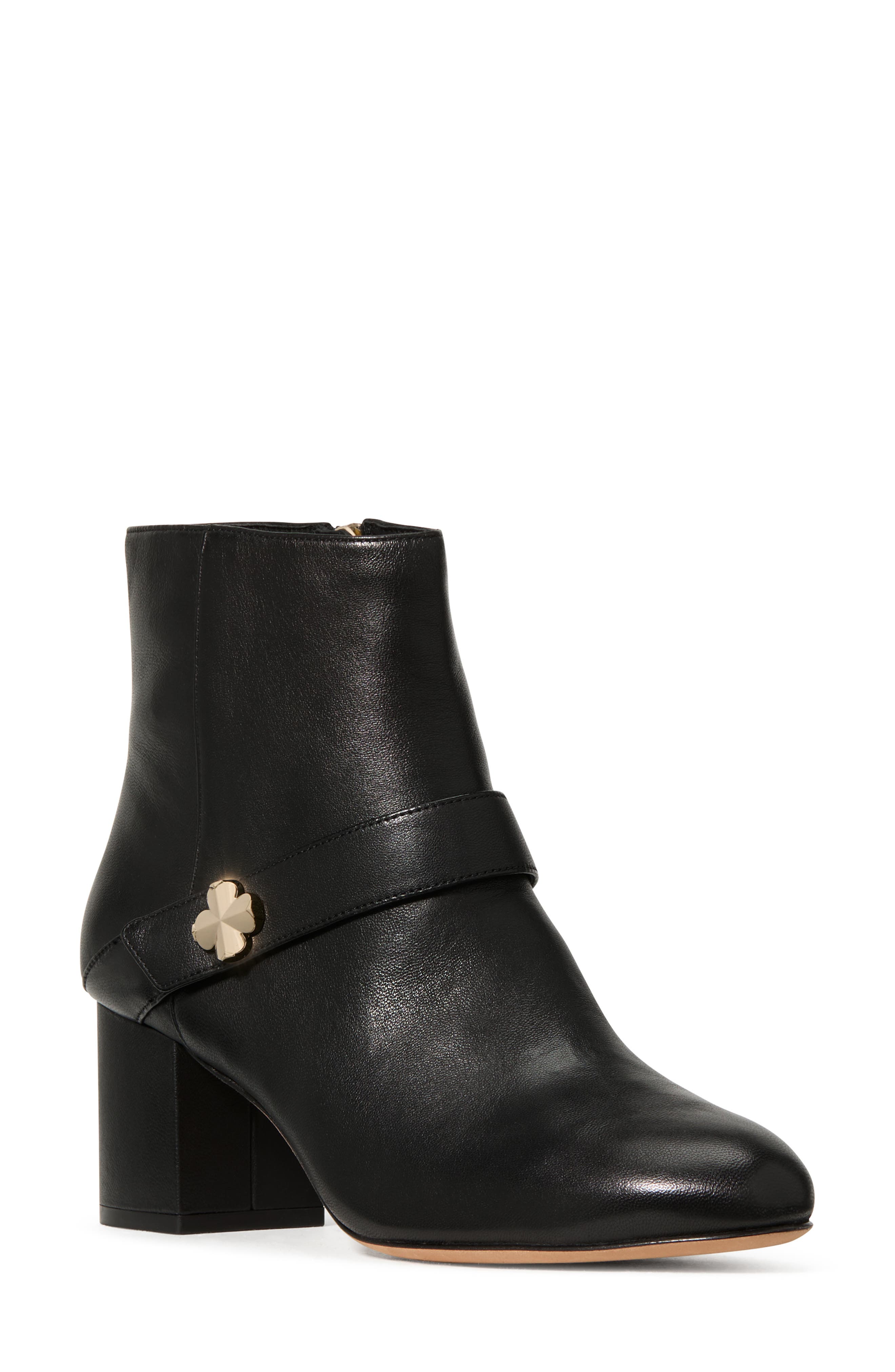 Kate Spade New York spade embellished block heel bootie, Main, color, Black