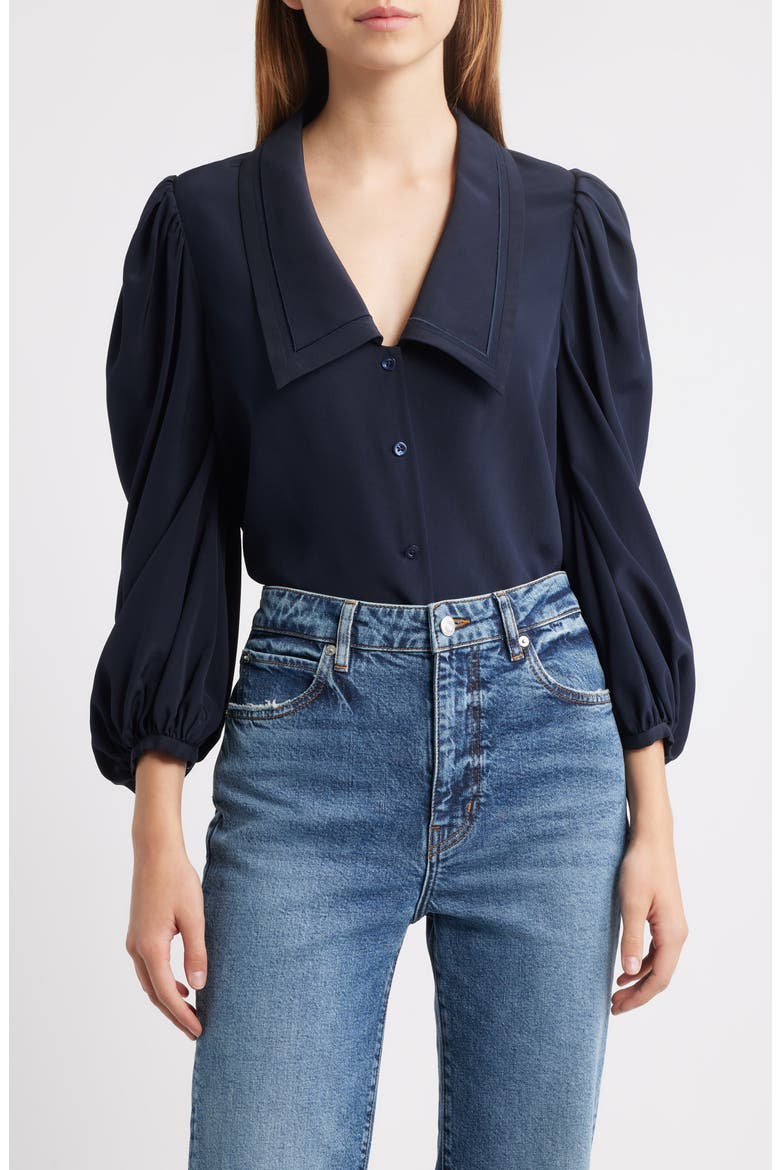 The Long Sleeve Silk Sailor Shirt, Main, color, NAVY