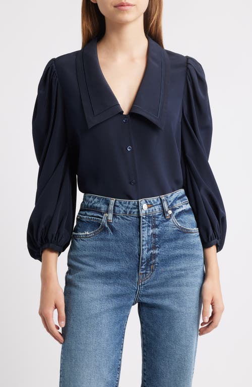 Frame The Long Sleeve Silk Sailor Blouse Navy In Blue